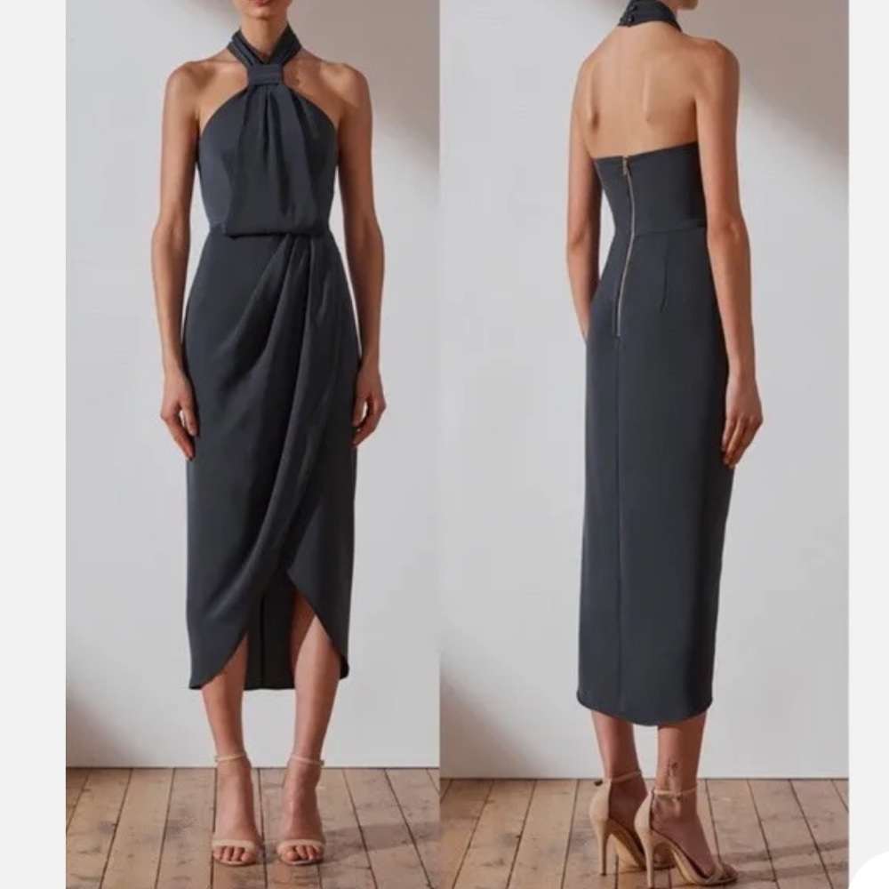Shona Joy Knot Halter Dress Dark Grey / Gray Size 4 - Like New! ( Revolve )